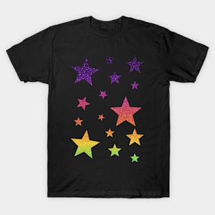 Bright Rainbow Ombre Faux Glitter Stars T-Shirt